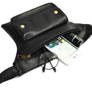 Black vegan leather adjustable multi bag